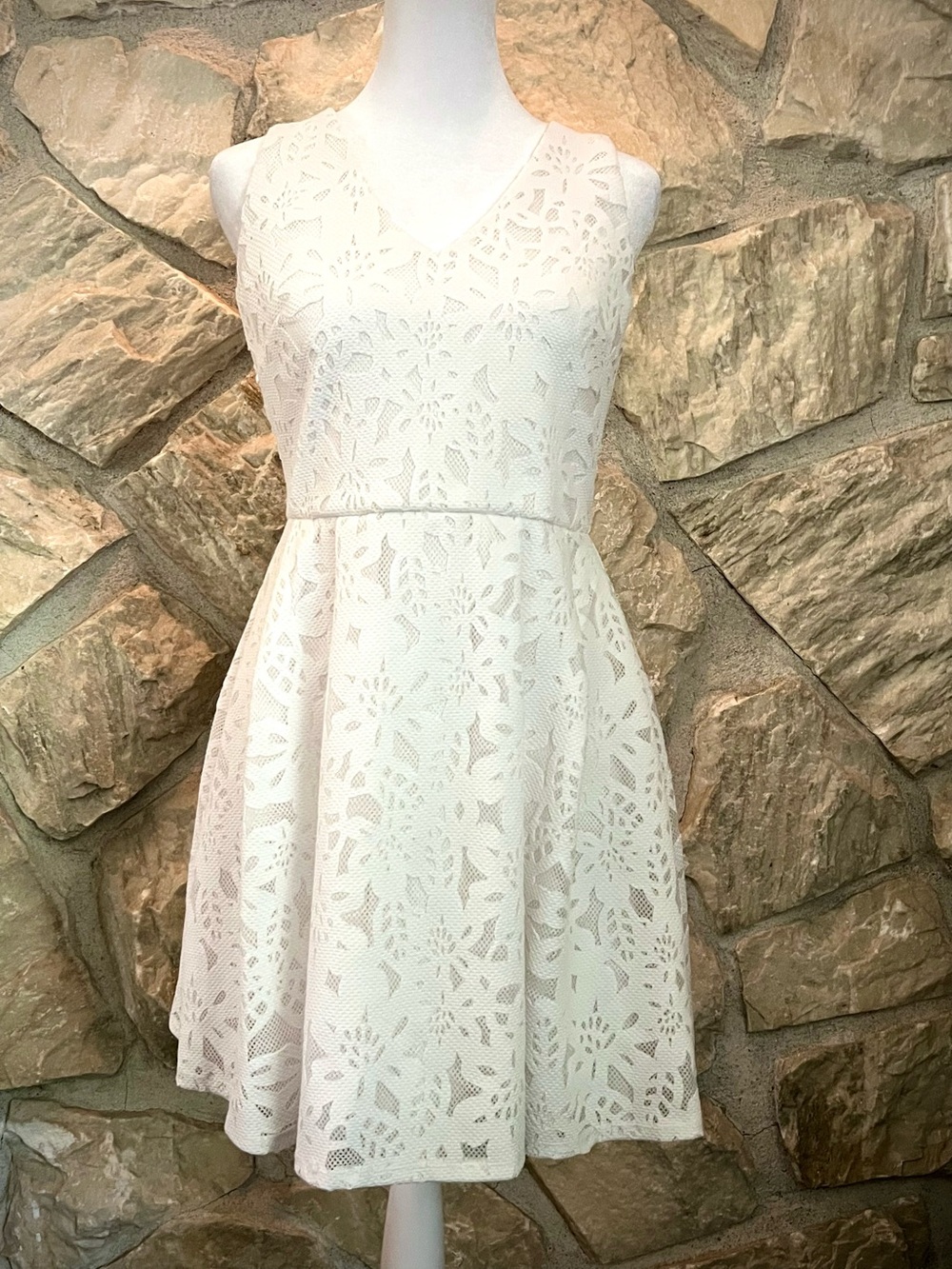 Crystal Doll White Lace Fully Lined Mini Dress 9